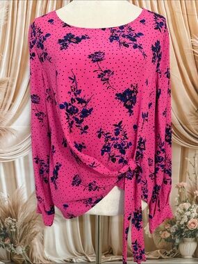 Sanctuary Hot Pink Floral Tie-Front Blouse NWOT